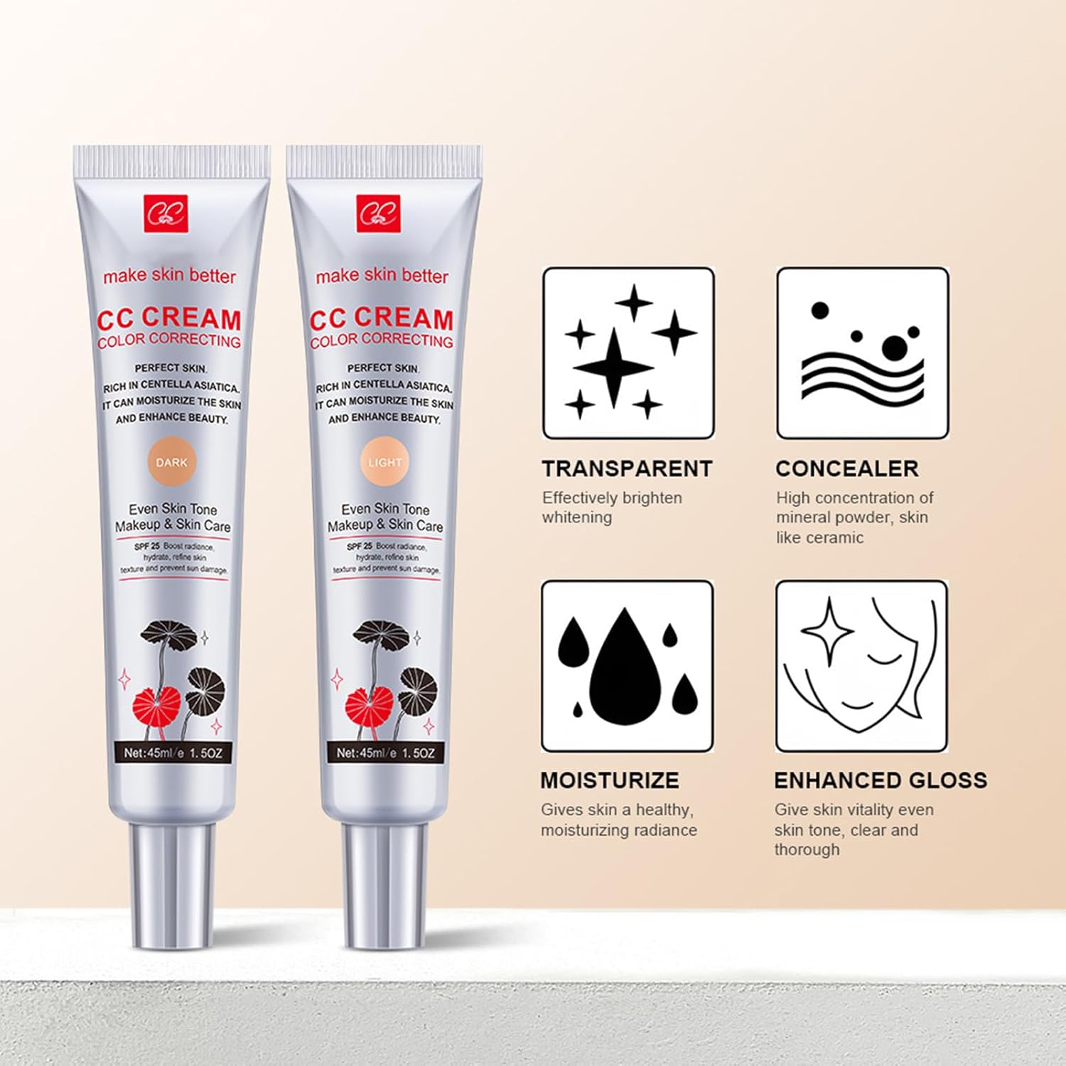 Lyaqbe Centella CC Cream,Color Correcting CC Cream,Concealer before Makeup to Brighten Skin Tone,Invisible Pores Concealer(Dark) 3 Lyaqbe Centella CC Cream,Color Correcting CC Cream,Concealer before Makeup to Brighten Skin Tone,Invisible Pores Concealer(Dark) - الصورة 3