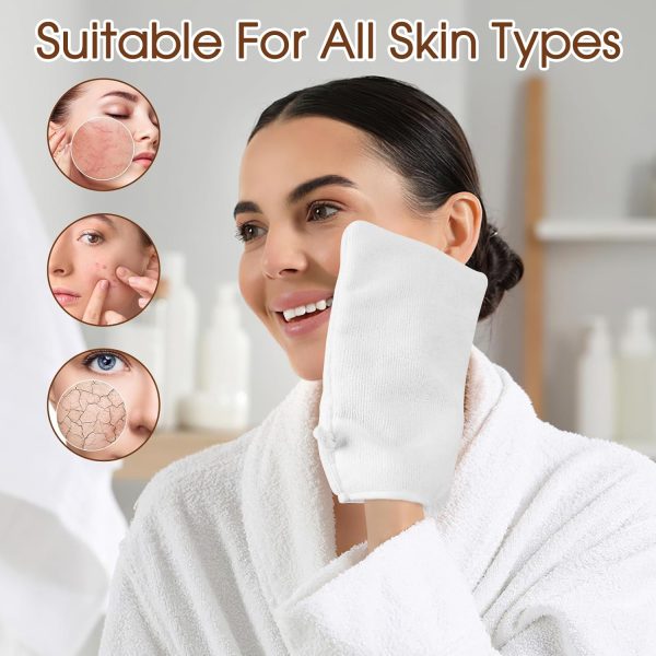 ⁦Qichan 10 Pcs Facial Mitts, 15 x 21cm Soft Bamboo Fiber Wash Mitts Body and Face, Reusable Makeup Remover Gloves, White Microfibre Face Cloth for Bath & SPA⁩ - الصورة ⁦6⁩