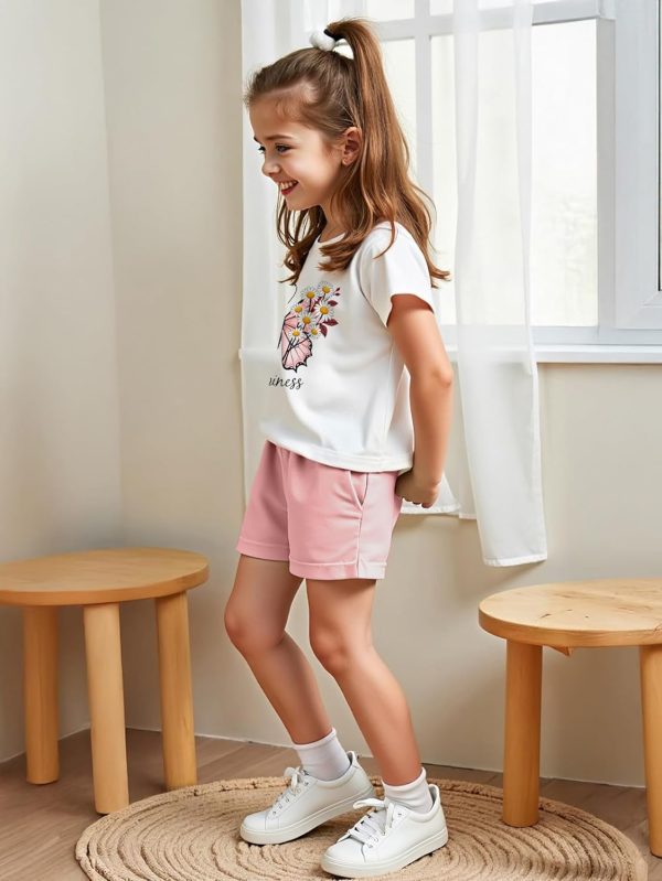 ⁦Xulinova Girls Butterfly Print T-Shirt & Shorts Set 4–8Y, ملابس اطفال بنات صيفية, ملابس, طقم العيد للبنات⁩ - الصورة ⁦5⁩