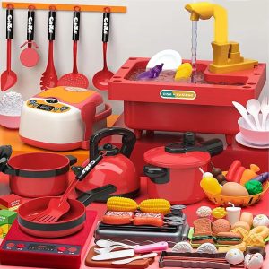 ANYUAN Kids Kitchen Toy Set - 80Pc Cooking Accessories With Pots, Pans, Cutting Food and Vegetables - Play Set for Ages 4-8