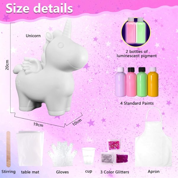 ⁦Beauenty Unicorn Paint Pouring Art Kit，Luminous Toy，Craft Kit Suitable for Children Aged 6-12，Girls and Boys, Children's Birthday Gift Toy, 4 5 6 7 8 9 10+⁩ - الصورة ⁦2⁩