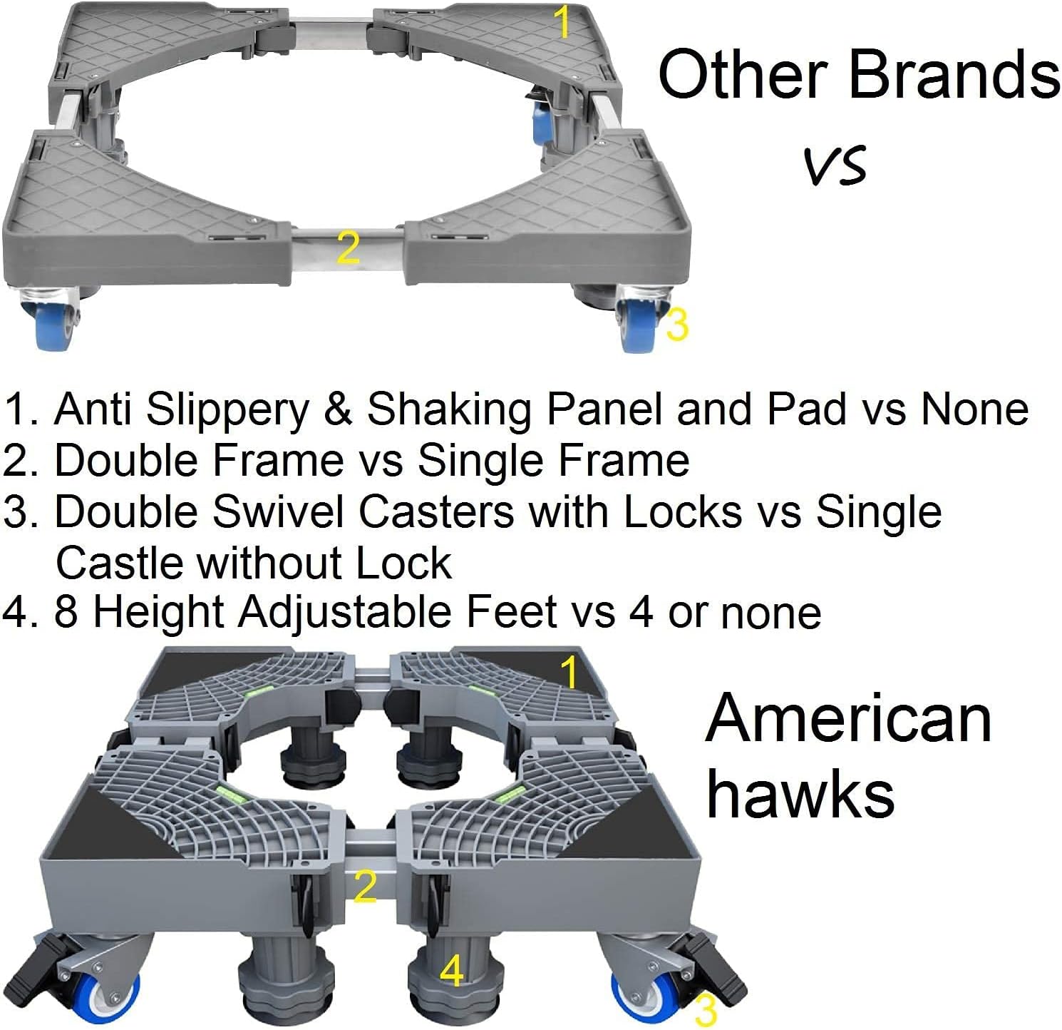 Arabest Mini Fridge Stand Mobile Base With 4 Locking Refrigerator Wheels And 8 Strong Feet For Washer Dryer Washing Machine Stand Pedestal, Refrigerator Stand, Adjustable Appliance Dolly Square 6 Arabest Mini Fridge Stand Mobile Base With 4 Locking Refrigerator Wheels And 8 Strong Feet For Washer Dryer Washing Machine Stand Pedestal, Refrigerator Stand, Adjustable Appliance Dolly Square - الصورة 6