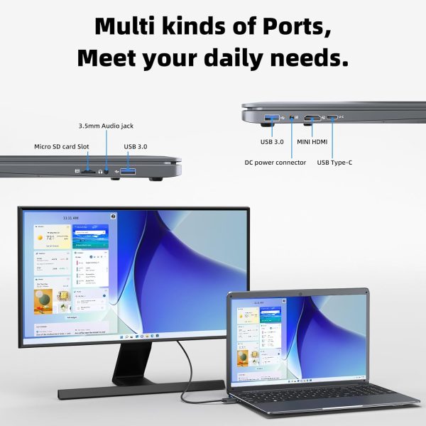 ⁦SGIN 15.6 Inch Laptop Computer, Celeron N5095A Processor, Windows 11 Laptop, DDR4 12GB SSD 512GB, 1920x1080 FHD, 7000mAh, USB 3.2, BT5.0, Type-C, Traditional Laptops for Business Student⁩ - الصورة ⁦7⁩