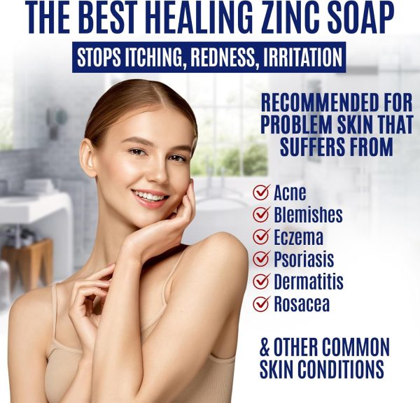 ⁦Pyrithione Zinc Face Wash | 2% ZnP Zinc Soap Skin Therapy Body Cleanser for Acne, Rosacea, Eczema, Dermatitis, Psoriasis, Itching | Cleansing, Calming Facial Wash | Zinc Face & Body Wash Made in USA⁩ - الصورة ⁦2⁩