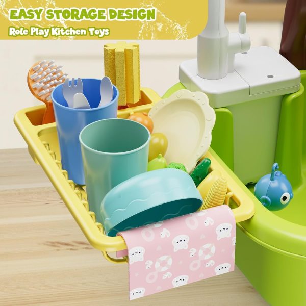 ⁦LinJie Kitchen Sink Toys,3 In 1 Play Sink With Running Water, Play Kitchen Sink Toy With Electric Faucet/Play Food/Pool Toys/Fishing Game,Kids Kitchen Sink Toys For 3-12 Year Old Boys Girls.(Green)⁩ - الصورة ⁦5⁩
