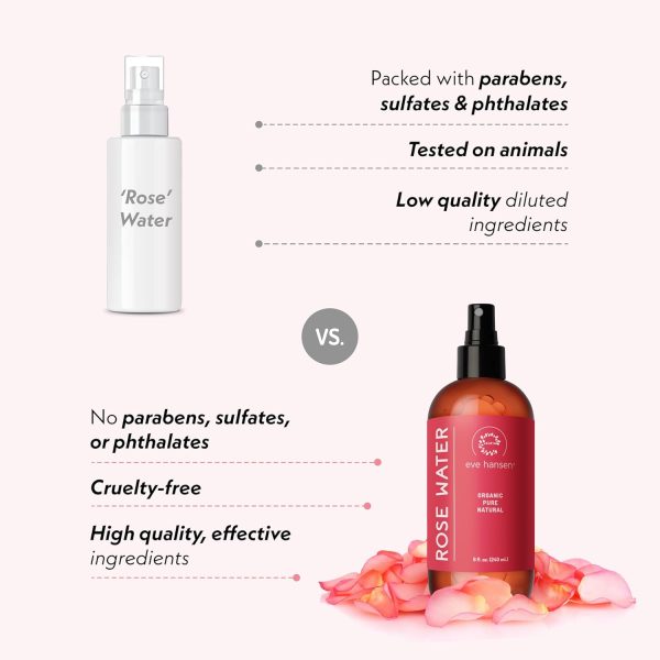 ⁦(240ml) - Eve Hansen Organic Rose Water Spray for Face HUGE 240ml Moroccan Rosewater Face Toner and Makeup Setting Spray Soothing Neck and Face Mist to Reduce Eye Puffiness, Dark Circles and Redness⁩ - الصورة ⁦7⁩