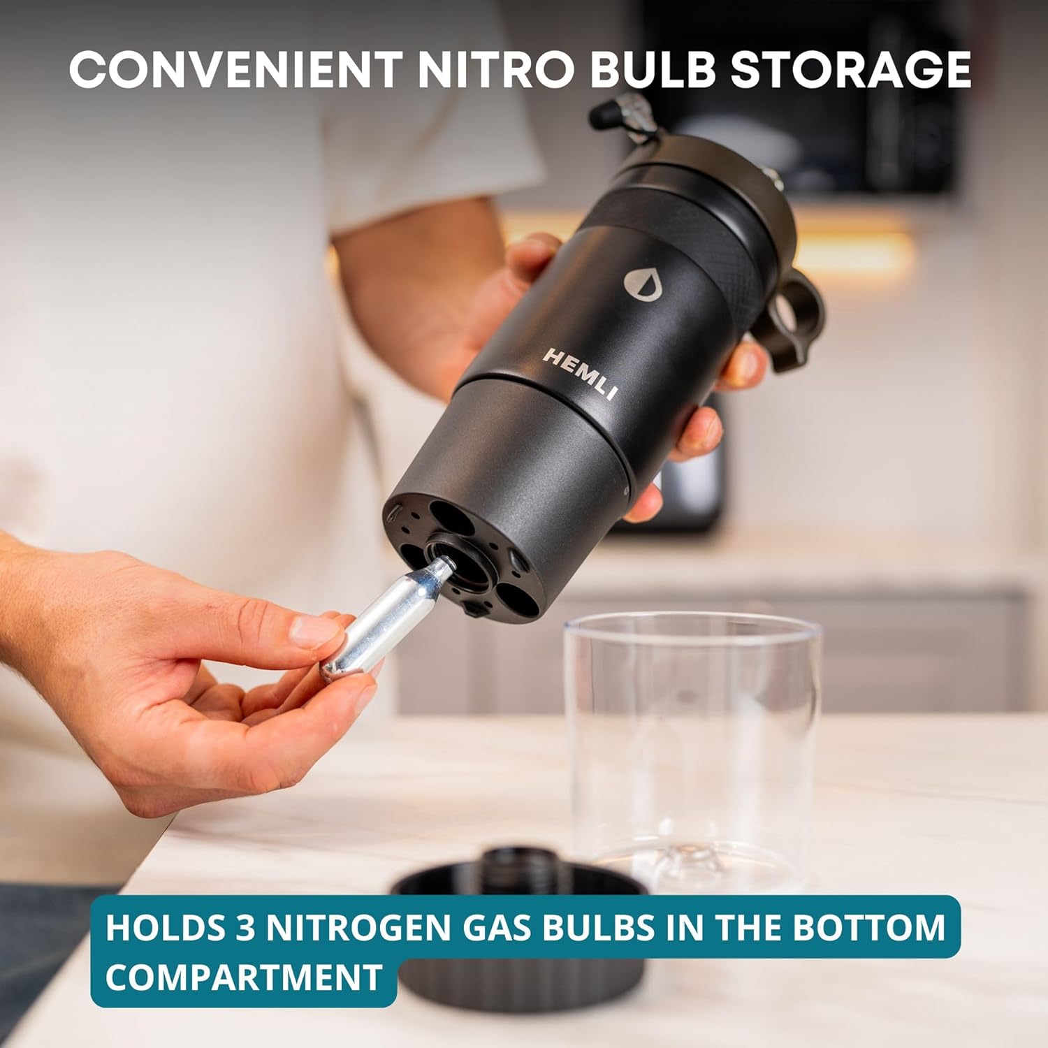 Hemli Nitro Cold Brew Coffee Maker 12 oz Ceramic-Lined, Tritan Cup, Pressure Gauge, Stores 3 Nitrogen Gas Bulbs Custom Designed for Cold Brew and Nitro Drinks 6 Hemli Nitro Cold Brew Coffee Maker 12 oz Ceramic-Lined, Tritan Cup, Pressure Gauge, Stores 3 Nitrogen Gas Bulbs Custom Designed for Cold Brew and Nitro Drinks - الصورة 6