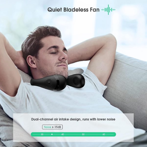 ⁦XICEN Neck Fan 5000mAh Foldable Portable Rechargeable LED Display 360° Cooling Airflow Bladeless With 3 Speeds Adjustment Personal Fan for Outdoor Travel Office Sport (Black)⁩ - الصورة ⁦2⁩