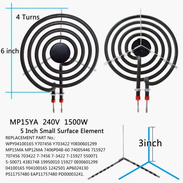 ⁦Ansoon MP22YA Electric Range Burner Coil Element Unit Set (2 pcs MP15YA 6" and 2 pcs MP21YA 8") with 4 Pack 330031 Surface Element Receptacle Kit Replacement Compatible for Whirlpool Ranges/Stoves⁩ - الصورة ⁦5⁩