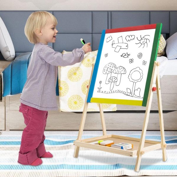 ⁦ANYUAN Easel for Kids,Art Easel for Kids,Double Sided Standing Chalkboard,Height Adjustable Double Sided Painting Activity Easel with Whiteboard Chalkboard for Boys Girls⁩ - الصورة ⁦3⁩