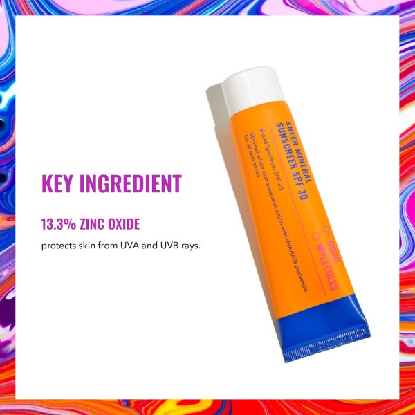 ⁦Good Molecules Sheer Mineral Sunscreen SPF 30 Minimal Whitecast Zinc Oxide Sunscreen with Hyaluronic Acid, Reef-Safe, UVA/UVB Protection - Skincare for Face⁩ - الصورة ⁦3⁩