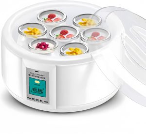 MarlaMall 1.5 Litre Electric Yoghurt Fermenter, Fermenter with 7 Yoghurt Cups and Stainless Steel Liner, Thermostatically Controlled, for Homemade Organic Yoghurt