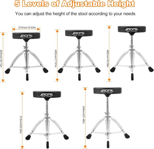 ⁦Morelian Universal Drum Throne Round Padded Drum Seat Stool -braced Stainless Steel Legs Anti-slip 5 Levels Adjustable Height for Adult Drummers⁩ - الصورة ⁦2⁩