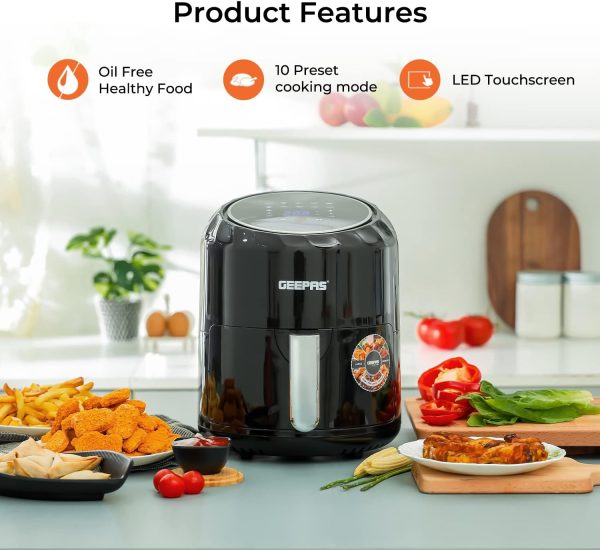 ⁦Geepas GAF37512 1350W Digital Air Fryer, 3.2 Liter Capacity, Black⁩ - الصورة ⁦2⁩