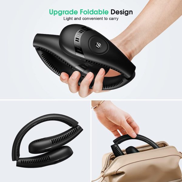 ⁦XICEN Neck Fan 5000mAh Foldable Portable Rechargeable LED Display 360° Cooling Airflow Bladeless With 3 Speeds Adjustment Personal Fan for Outdoor Travel Office Sport (Black)⁩ - الصورة ⁦5⁩
