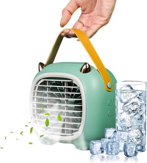 VAODO Portable Air Conditioner, Evaporative Air Cooler, Rechargeable USB Small Desktop Fan Air Conditioner, Refrigeration Spray, for Office, Bedroom, Car, Camping, Indoor Outdoor，Green
