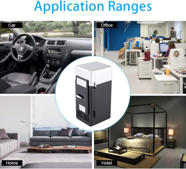 ⁦Mini Fridge, LED Compact USB Beverage Drink Cans Cooler/Warmer, Personal Cosmetic Fridge for Car, Skincare, Food, and Cosmetics (Black, 7.64 * 3.54 * 3.54in)⁩ - الصورة ⁦7⁩