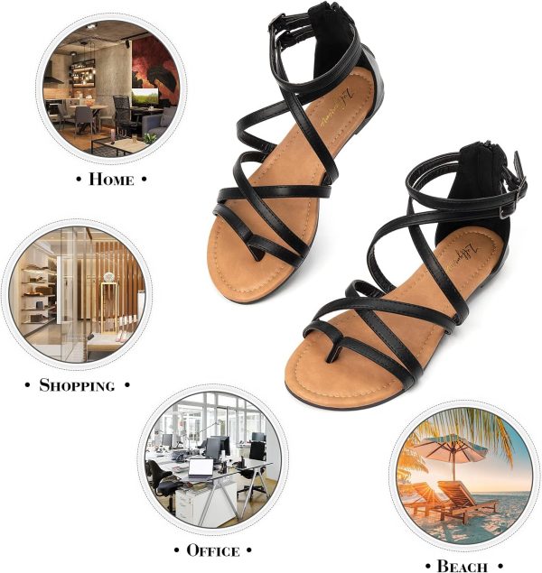 ⁦FUNKYMONKEY Women's Gladiator Strap Sandals Flat Fisherman Thong Cross Strappy Sandals⁩ - الصورة ⁦6⁩