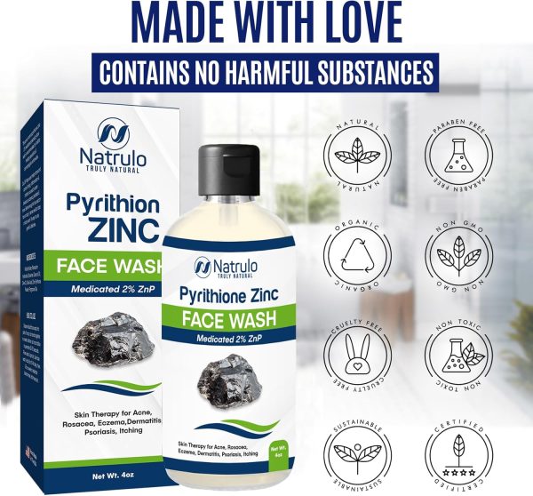 ⁦Pyrithione Zinc Face Wash | 2% ZnP Zinc Soap Skin Therapy Body Cleanser for Acne, Rosacea, Eczema, Dermatitis, Psoriasis, Itching | Cleansing, Calming Facial Wash | Zinc Face & Body Wash Made in USA⁩ - الصورة ⁦4⁩