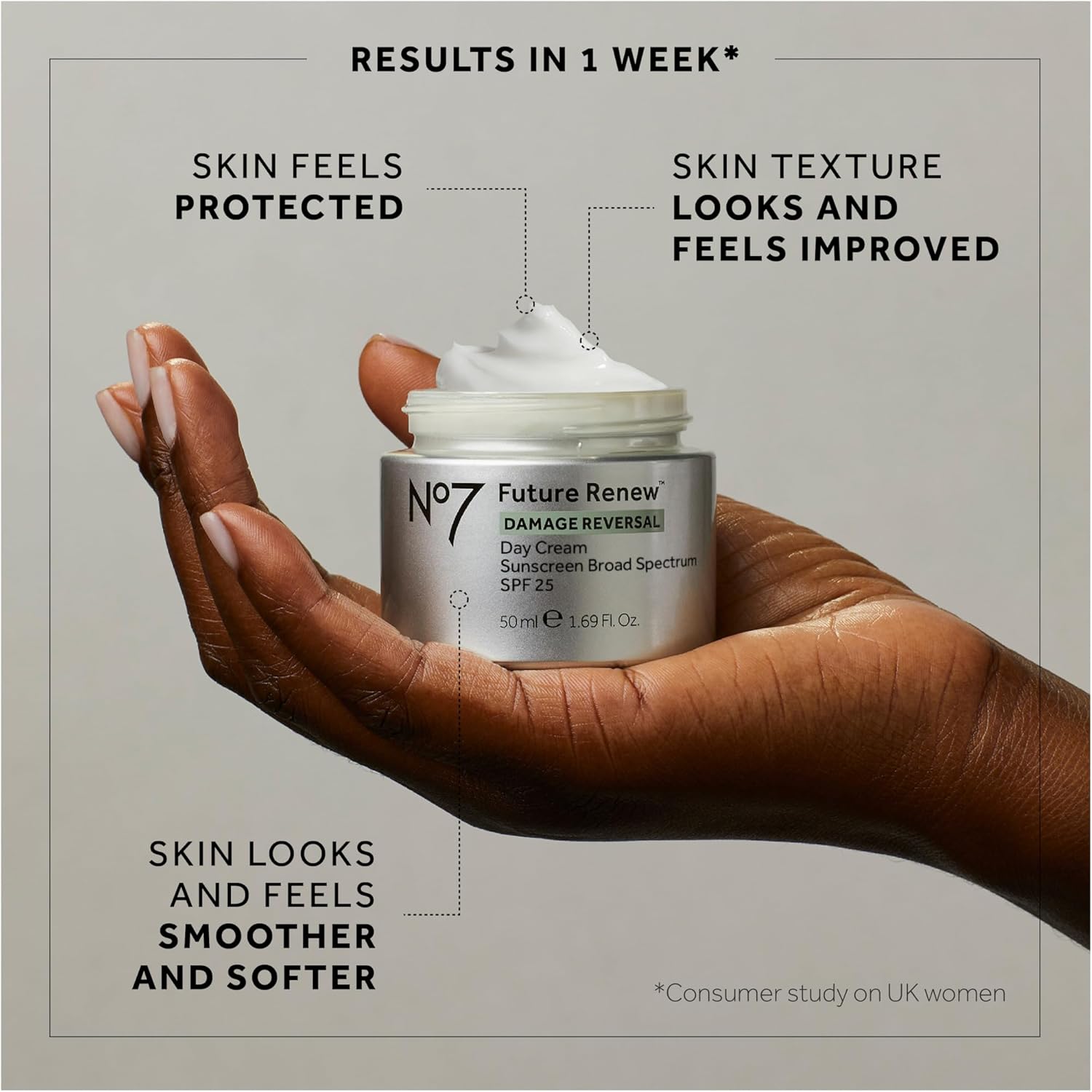 No7 Future Renew Damage Reversal Day Cream SPF 25 - Anti Aging Face Cream with SPF for Visible Sun Damage - Protects, Moisturizes & Reverses Dullness - Suitable for All Skin Types (1.69 Fl Oz) 6 No7 Future Renew Damage Reversal Day Cream SPF 25 - Anti Aging Face Cream with SPF for Visible Sun Damage - Protects, Moisturizes & Reverses Dullness - Suitable for All Skin Types (1.69 Fl Oz) - الصورة 6