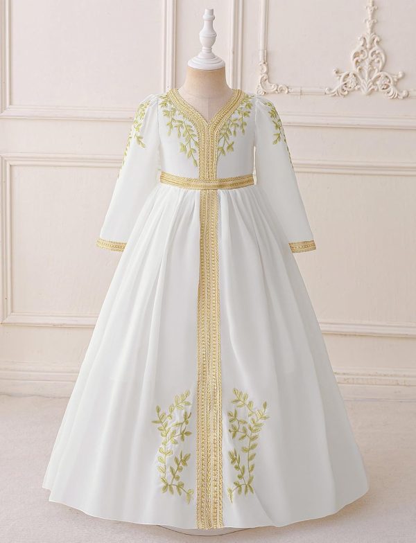 ⁦SEAUR Girls Evening Dress Embroidered Floral Long Sleeve Princess Elegant Party Wedding Bridesmaid Pageant Party Prom Cute Toddler Kids Gown 4-7 Years⁩ - الصورة ⁦2⁩
