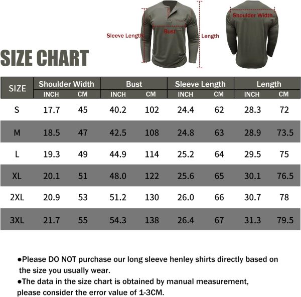 ⁦Donason Men's Henley Shirts Long Sleeve Casual Fashion T-Shirt Mens Slim Fit Cotton Tee Shirts Basic Tops with Pocket⁩ - الصورة ⁦7⁩
