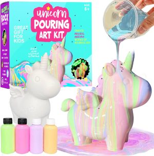 Beauenty Unicorn Paint Pouring Art Kit，Luminous Toy，Craft Kit Suitable for Children Aged 6-12，Girls and Boys, Children's Birthday Gift Toy, 4 5 6 7 8 9 10+