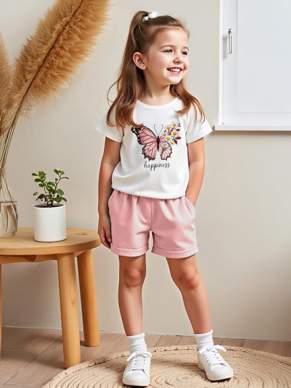 ⁦Xulinova Girls Butterfly Print T-Shirt & Shorts Set 4–8Y, ملابس اطفال بنات صيفية, ملابس, طقم العيد للبنات⁩ - الصورة ⁦2⁩