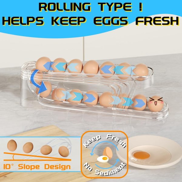 ⁦Tazweeq 1 Pack Egg Holder for Fridge, Automatically Rolling Egg Dispenser, Space-Saving Egg Organizer for Refrigerator, Plastic Egg Storage Container, Clear⁩ - الصورة ⁦4⁩