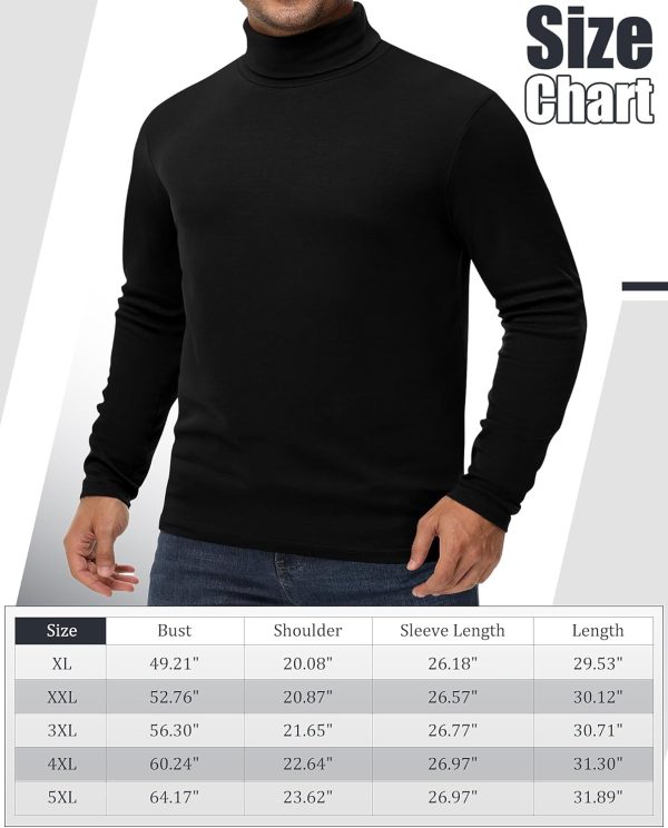 ⁦Ficerd 3 Pack Men's Big and Tall Turtleneck Shirts Cotton Long Sleeve Turtle Neck Tops Plus Size Loose Fit Basic Tee⁩ - الصورة ⁦6⁩
