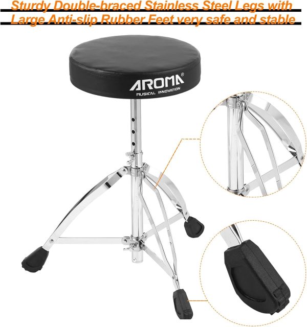 ⁦Morelian Universal Drum Throne Round Padded Drum Seat Stool -braced Stainless Steel Legs Anti-slip 5 Levels Adjustable Height for Adult Drummers⁩ - الصورة ⁦4⁩