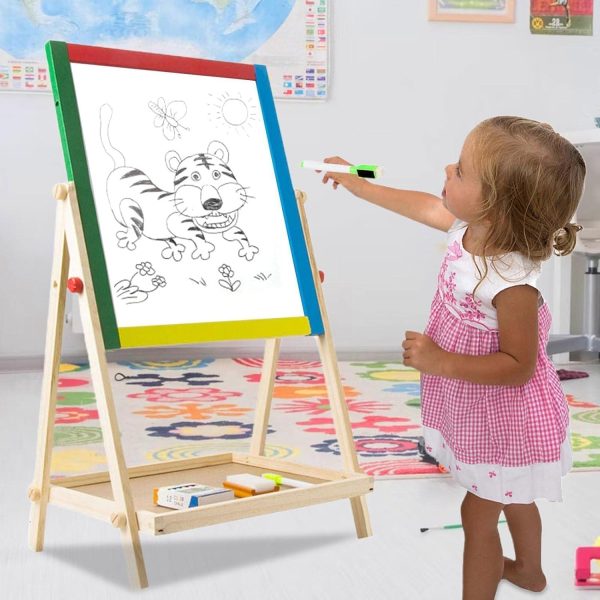 ⁦ANYUAN Easel for Kids,Art Easel for Kids,Double Sided Standing Chalkboard,Height Adjustable Double Sided Painting Activity Easel with Whiteboard Chalkboard for Boys Girls⁩ - الصورة ⁦4⁩