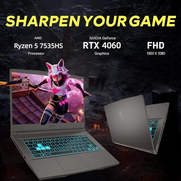 ⁦MSI 15.6" 144Hz FHD Thin Bezel IPS Gaming Laptop, AMD Ryzen 5 7535HS, NVIDIA GeForce RTX 4060, 16GB DDR5, 1TB NVMe SSD, Backlit Keyboard, WiFi 6E, Windows 11, Cosmos Gray, EAT Laptop Foldable Stand⁩ - الصورة ⁦3⁩