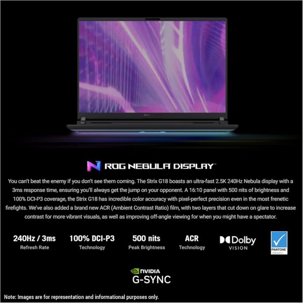 ⁦ASUS ROG Strix G18 Gaming Laptop, Intel Ultra 9-275HX, 32 GB DDR5 RAM, 4 TB PCIe SSD, 18" 2.5K (2560x1600) 240Hz Nebula Display, N-vidia G-Force RTX 5070Ti, 4-Zone RGB Keyboard, W11 Pro, Eclipse Gray⁩ - الصورة ⁦3⁩