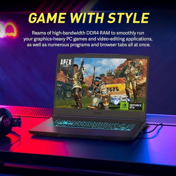⁦MSI 15.6" 144Hz FHD Thin Bezel IPS Gaming Laptop, AMD Ryzen 5 7535HS, NVIDIA GeForce RTX 4060, 16GB DDR5, 1TB NVMe SSD, Backlit Keyboard, WiFi 6E, Windows 11, Cosmos Gray, EAT Laptop Foldable Stand⁩ - الصورة ⁦6⁩