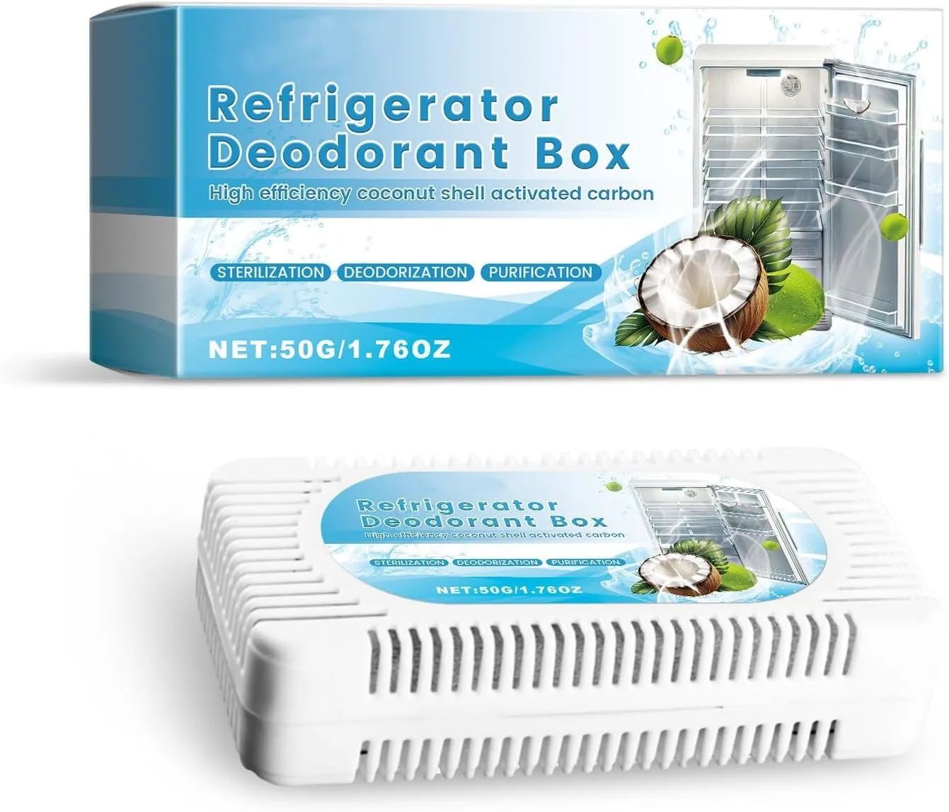 NALACAL Refrigerator Deodorant Box, Fridge Deodorizer Absorbent, Household Adsorption Purification Space Eliminates Odors, Fridge Odor Eliminator for Freezers, Coolers, and Lunch Boxes
