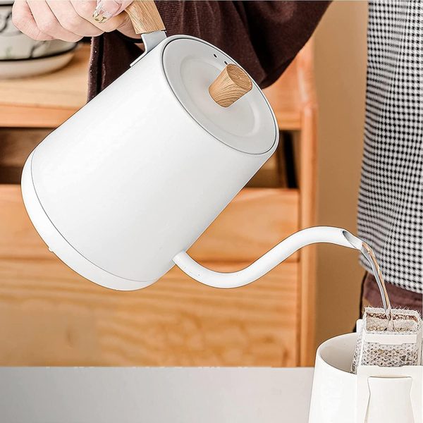 ⁦HI-FINE Electric Kettle, 900ml Ultra Fast Boiling Hot Water Kettle, Gooseneck Stainless Steel Electric Kettle, Automatic Temperature Control and Constant Temperature, 1000W Rapid Heating (White)⁩ - الصورة ⁦6⁩