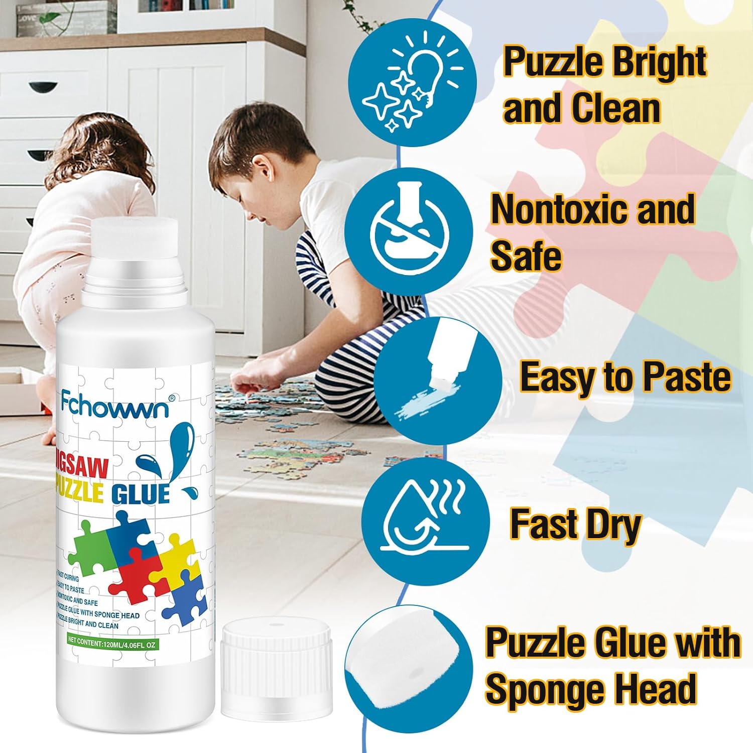 Jigsaw Puzzle Glue Clear,Updated Jigsaw Puzzle Glue with New Sponge Head,Non Toxic and Fast Drying,Easy to Use Adhesive for Preserving Puzzle Art Enrich Your Puzzle Experience,120ml X 2 3 Jigsaw Puzzle Glue Clear,Updated Jigsaw Puzzle Glue with New Sponge Head,Non Toxic and Fast Drying,Easy to Use Adhesive for Preserving Puzzle Art Enrich Your Puzzle Experience,120ml X 2 - الصورة 3