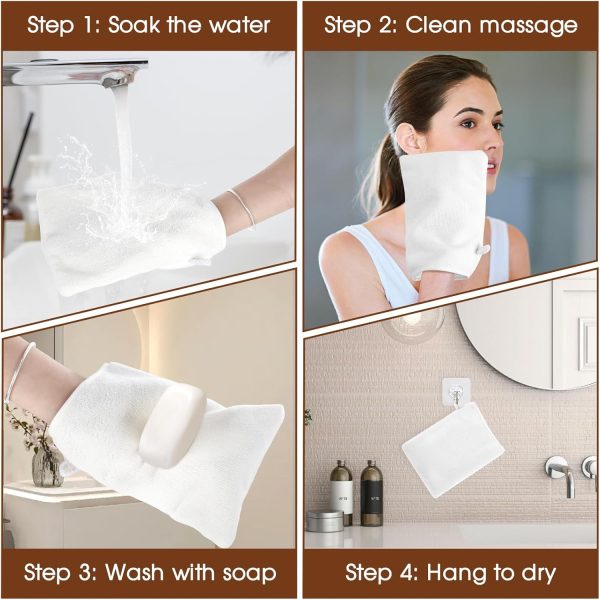 ⁦Qichan 10 Pcs Facial Mitts, 15 x 21cm Soft Bamboo Fiber Wash Mitts Body and Face, Reusable Makeup Remover Gloves, White Microfibre Face Cloth for Bath & SPA⁩ - الصورة ⁦5⁩