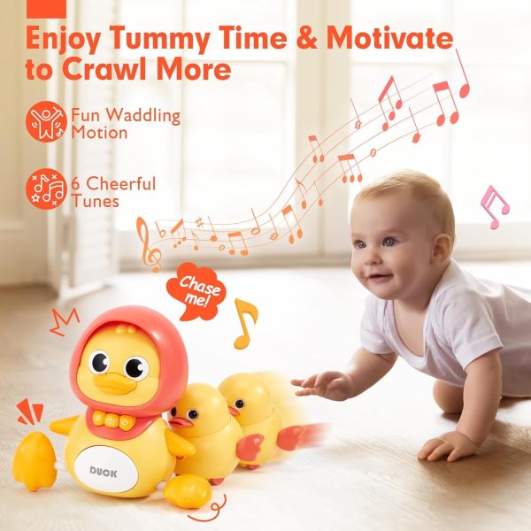 ⁦Crawling Baby Toys 6-12 Months, Musical Mother Duck and Ducklings Toy, Tummy Time Toys Moving Development Toy, for Girl Boy Shower Gifts (duckling)⁩ - الصورة ⁦4⁩