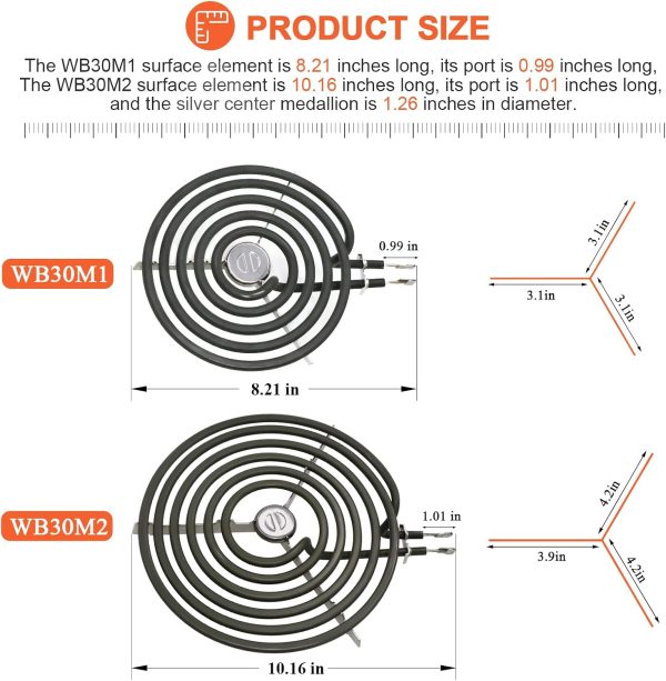 ⁦4 Pack ERS30M1 ERS30M2 Electric Stove Burner - Replacement for GE Hotpoint Kenmore,Electric Range Stove Burner Element Replacement 6"and 8" - Replaces WB30M1 and WB30M2 GE Stove Electric Burner⁩ - الصورة ⁦5⁩