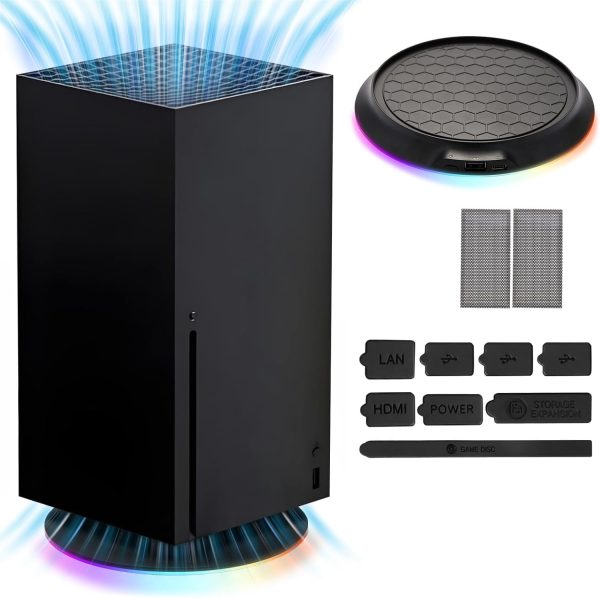 ⁦حامل عمودي RGB لوحدة تحكم Xbox Series X ووحدة التحكم، حامل مروحة تبريد وقاعدة شحن مزدوجة مع مجموعات فلتر غطاء الغبار، حامل اضاءة LED مع مقابس فلتر غبار مطاطية، اوضاع اضاءة RGB⁩ - الصورة ⁦8⁩