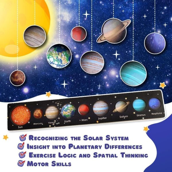 ⁦XICEN Solar System Montessori Wooden Puzzle for Kids 3-5, for 4 5 6 Year Old Boys Girls Birthday Gifts, Learning Educational Space Toys for Toddler Planet Toys(jigsaw)⁩ - الصورة ⁦2⁩