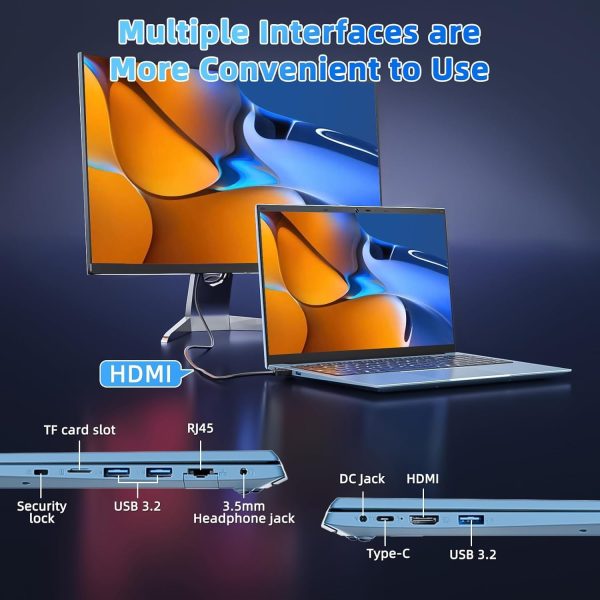 ⁦SGIN 15.6 Inch Laptops, Windows 11 Laptop Computers with 36GB RAM 128GB EMMC+1024GB SSD, Celeron N5095 Quad-Core, 1 Year Office 365, WiFi 6, 180° Viewing, USB 3.2, HDMI, Type-C, 7000mAh Battery⁩ - الصورة ⁦7⁩