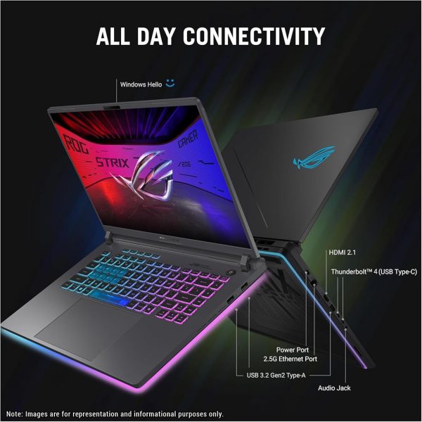 ⁦ASUS ROG Strix G16 Gaming Laptop, Intel i7-14650HX, 32 GB DDR5 RAM, 2 TB PCIe SSD, 16” FHD+ (1920x1200) Display, Nvidia G-Force RTX 5060, 4-Zone RGB Keyboard, W11 Pro, Eclipse Gray⁩ - الصورة ⁦4⁩