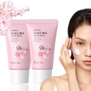 KASTWAVE Sun Cream Spf50, Sakura Spf 50 Face Moisturiser for Daily UVA UVB - Moisturizing Suncream for Oily Skin - No White Cast & Non-Greasy Lightweight Texture - Lotion Sunscreen Even Skin Tone
