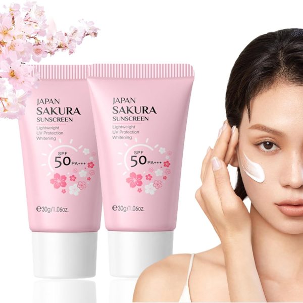 KASTWAVE Sun Cream Spf50, Sakura Spf 50 Face Moisturiser for Daily UVA UVB - Moisturizing Suncream for Oily Skin - No White Cast & Non-Greasy Lightweight Texture - Lotion Sunscreen Even Skin Tone