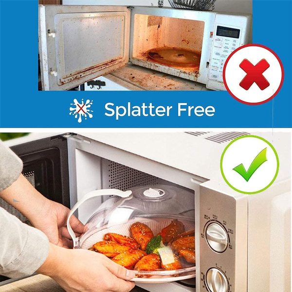 ⁦Paporich Microwave Splatter Cover for Food, Clear Splash Guard Cooker Lid, Large Plate Cover With Handle Steam Vents, BPA-Free, Food Guard Lid⁩ - الصورة ⁦5⁩