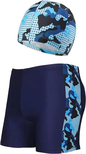 Toddler Swim Trunks Boys Rash Guard Swimsuit UPF 50+ Bathing Suit Kids Quick Dry Board Shorts Children Summer Beach Swimwear Set with Swim Hat 2 Piece Trendy Surf Pants for 2-12Years Boy