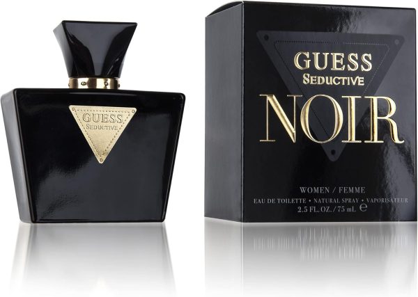 ⁦GUESS Seductive Noir Women/Femme Eau de Toilette 4 Piece Gift Set - Perfume Spray 2.5 Fl. Oz., Travel Spray 0.5 Fl. Oz., 3.4 Fl. Oz. Body Lotion, & Pouch⁩ - الصورة ⁦2⁩